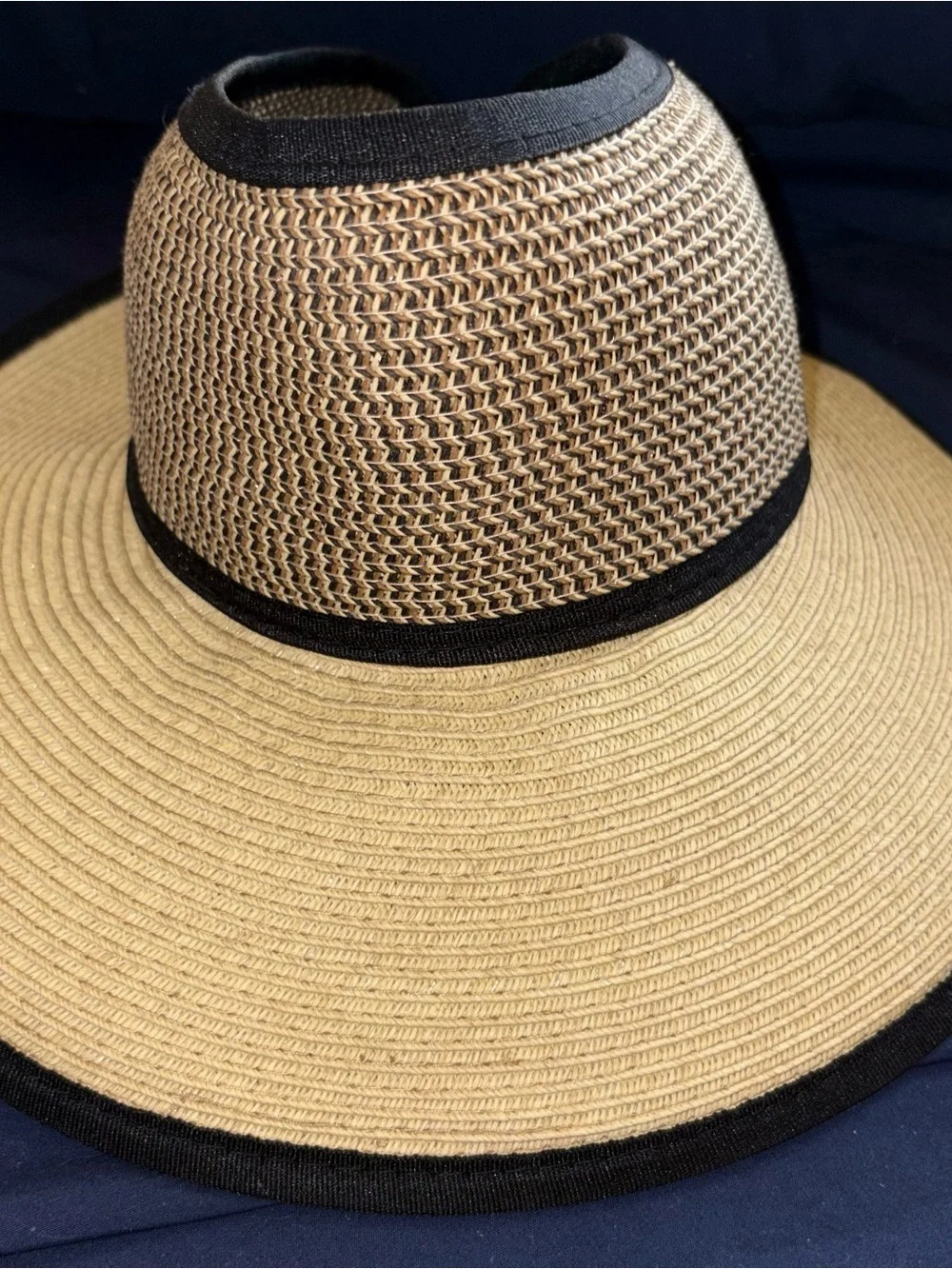 Sun N Sand Wide-Brim Straw Sun Visor Hat with Black Trim